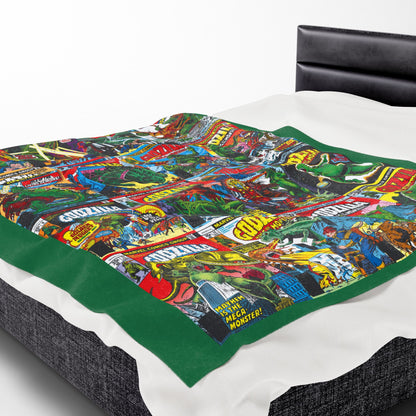 Godzilla King of the Monsters Velveteen Plush Blanket 60x80" - Original Marvel Comics Covers from the 1970s - Soft & Comfy