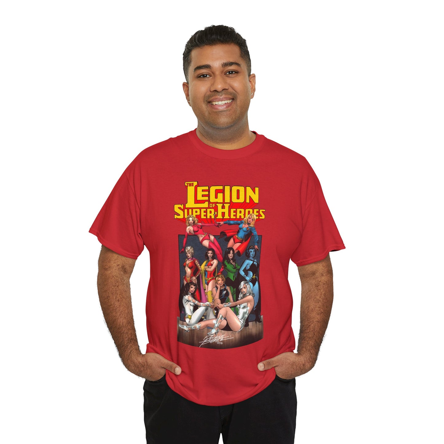 Legion of Super-Heroes T-Shirt - George Perez Art - Saturn Girl, Supergirl, Dream Girl, Shadow Lass, Phantom Girl - The Super Woman of LOSH - DC Comics
