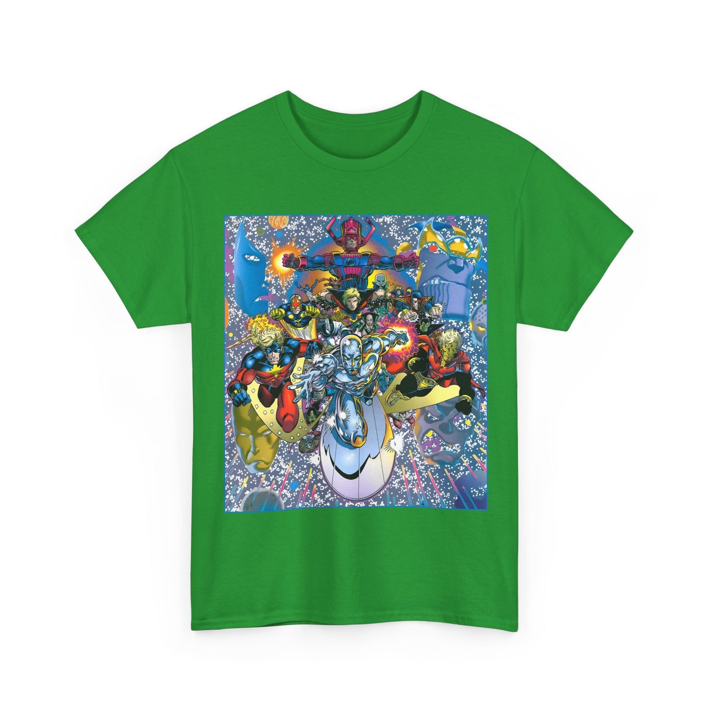 Marvel Cosmic Heroes T-Shirt - Silver Surfer, Captain Marvel, Adam Warlock, Quasar, Nova, Galactus, Jack of Hearts, Moondragon, Thanos