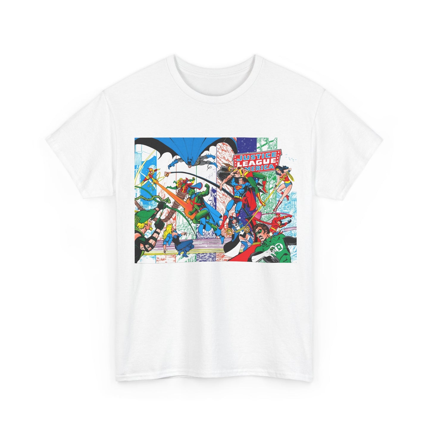 Justice League of America #200 T-Shirt - George Perez Art - Superman, Batman, Zatanna, Wonder Woman, Elongated Man, Martian Manhunter, Black Canary, Atom, Firestorm - DC Comics