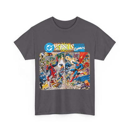 DC Comics Vs Marvel T-Shirt - John Byrne Art - Spider-Man, Raven, Cyborg, Wolverine, Joker, Superman, Batman, Deathstroke, Darkseid