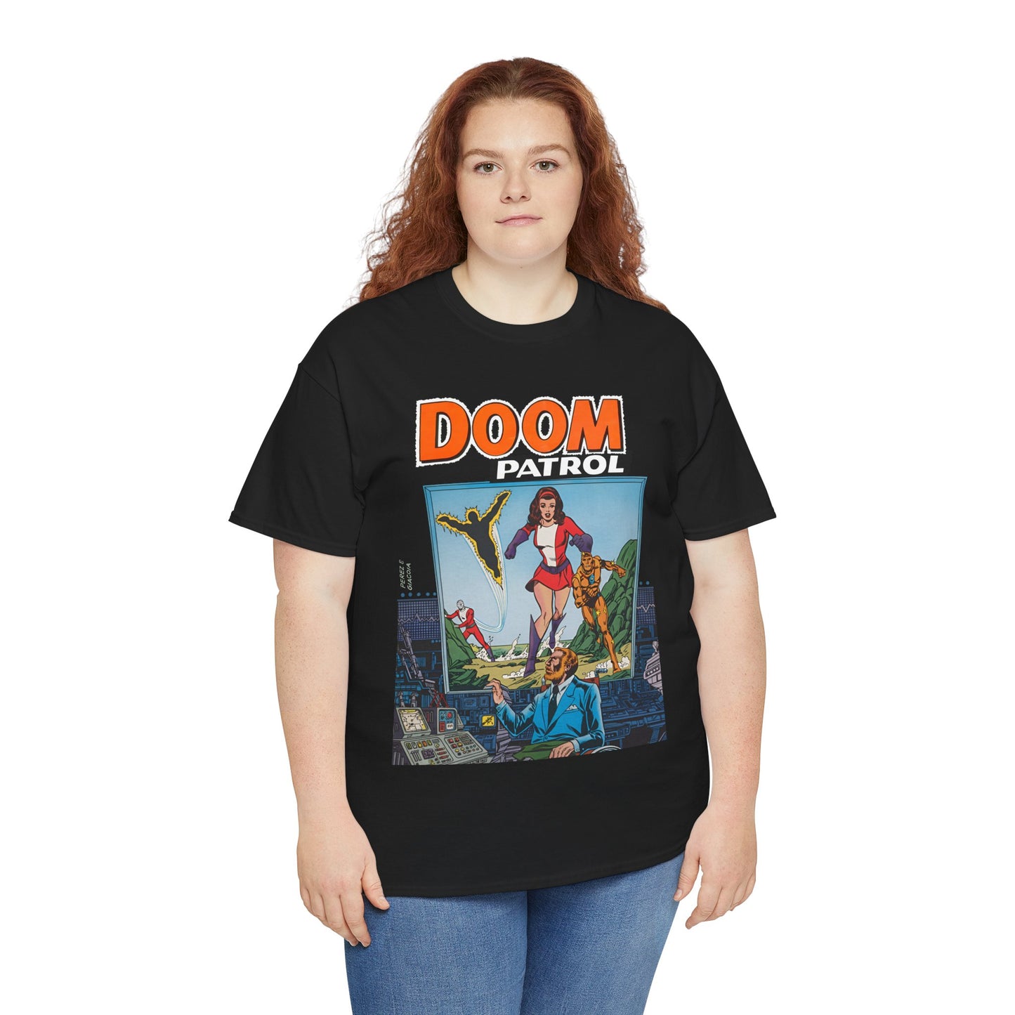 Doom Patrol T-Shirt - George Perez Art - Elasti-Girl, Robotman, Negative Man, The Chief - DC Comics Digest Cover Art