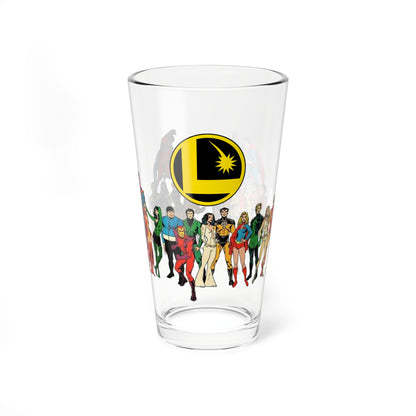 Legion of Super-Heroes Pint Glass, 16oz - Mike Grell DC Comics Art - Superboy, Saturn Girl, Cosmic Boy, Lightning Lad, Wildfire, Timber Wolf, Bouncing Boy, Supergirl