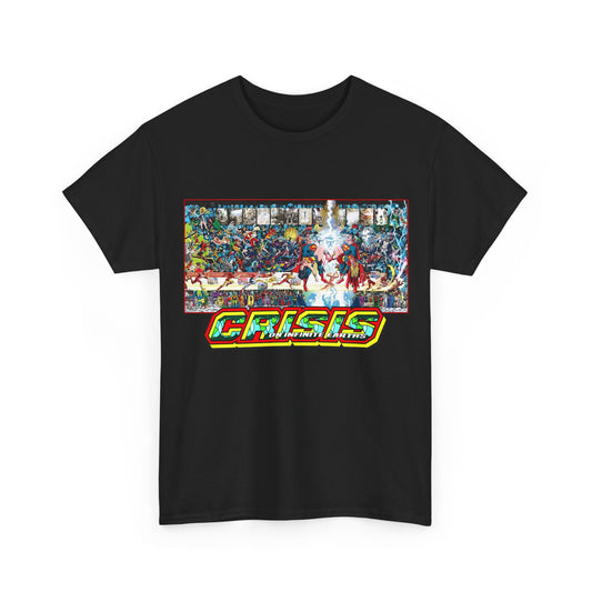 Crisis on Infinite Earths T-Shirt - Jerry Ordway/George Perez Art - Updated 2025 Poster Art - Superman, Wonder Woman, Supergirl, Flash, Harbinger, Pariah, Obsidian, Firestorm - DC Comics