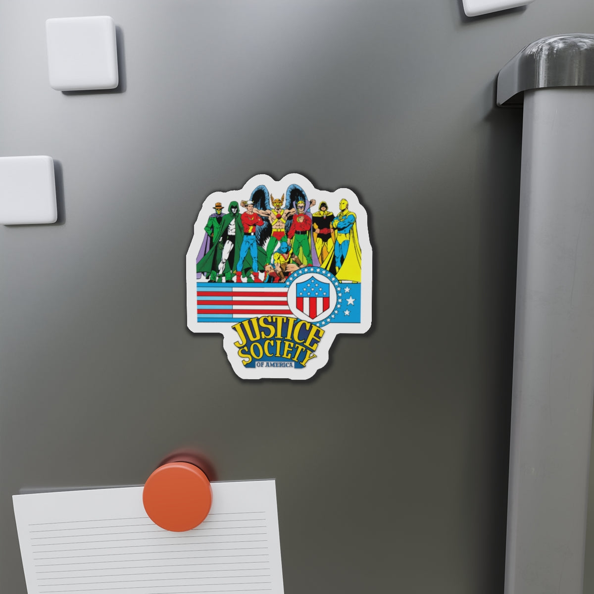 Justice Society of America Die-Cut Magnet - George Perez Art - Spectre, Sandman, Hawkman, Dr Fate, Green Lantern, Flash, Atom - DC Comics - 3", 4", 5", 6"