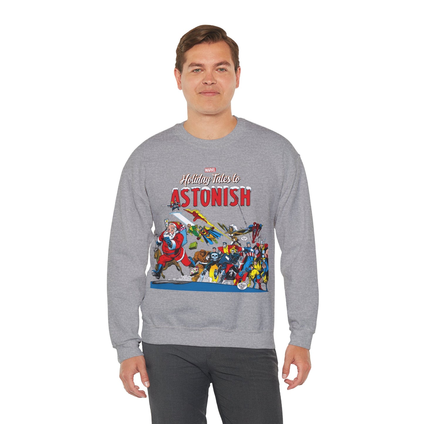 Marvel Comics Christmas Crewneck Sweatshirt - Spider-Man, Punisher, Ghost Rider, X-Men, Fantastic Four