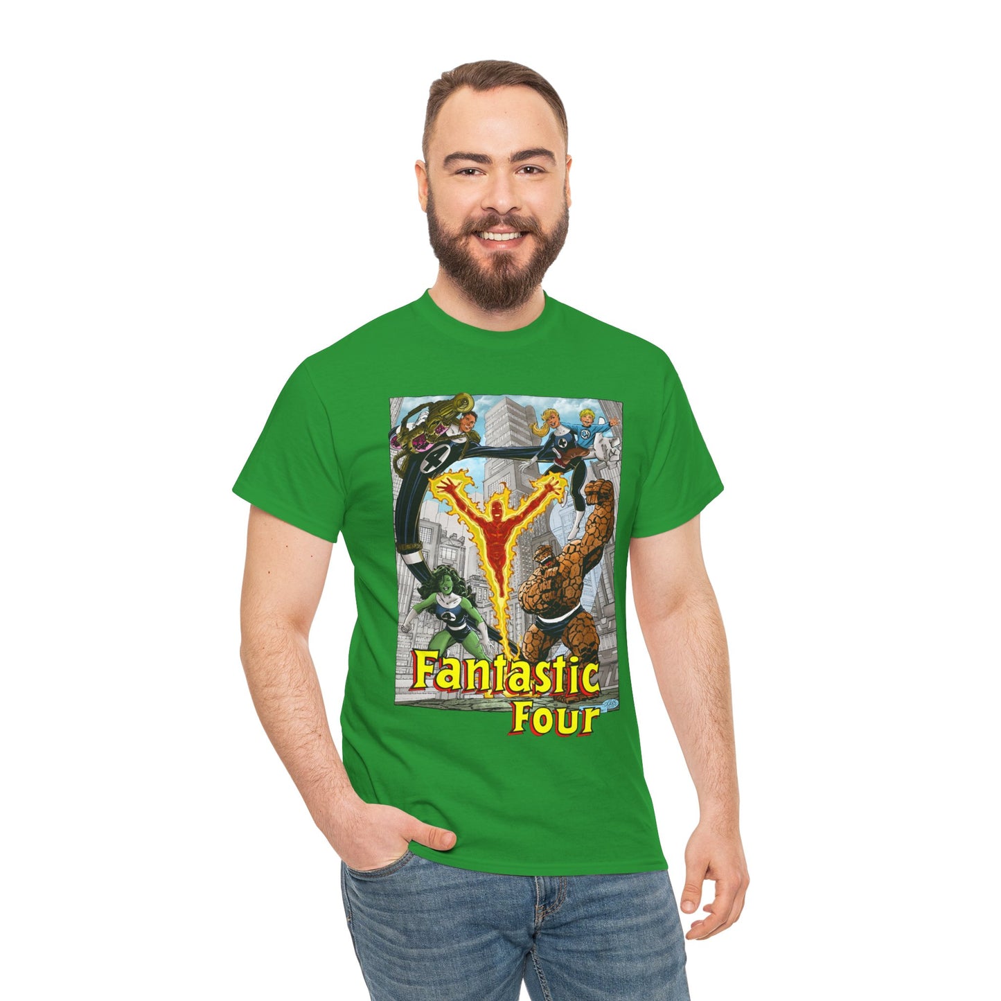 Fantastic Four T-Shirt - John Byrne Art - She-Hulk, Invisible Woman, Thing, Reed Richards, Human Torch - Baxter Building - Marvel Comics