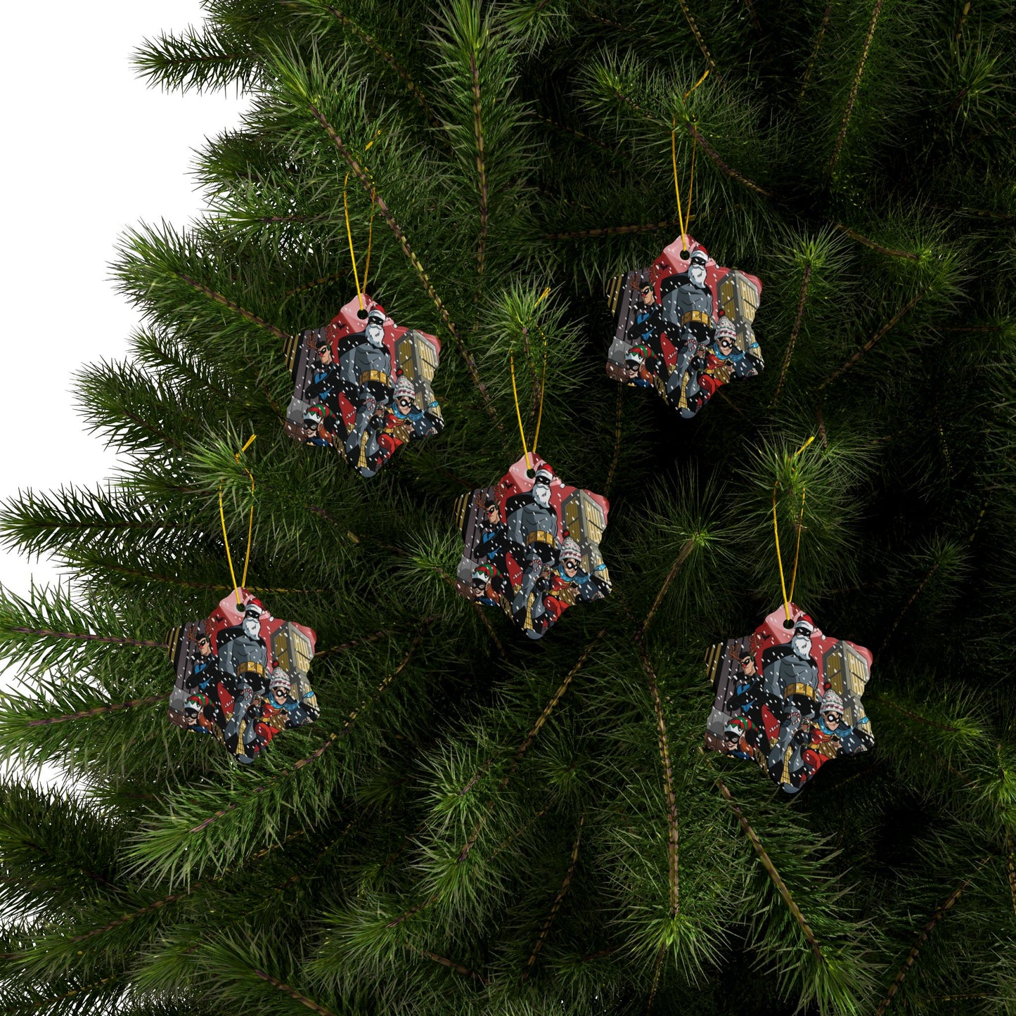 Batman Animated Series Christmas Ceramic Ornaments, 2-Side Print, (3pcs, 5pcs, 10pcs) - Nightwing, Robin, Batgirl - Gotham City