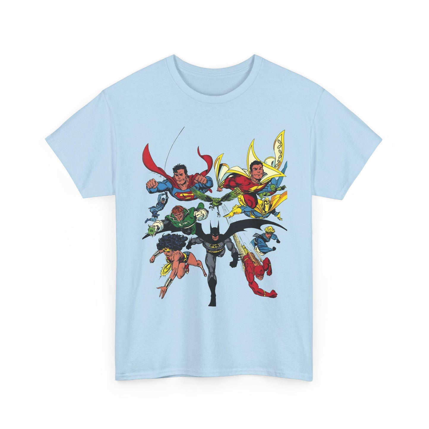 DC Legends T-Shirt - John Byrne Art - Superman, Wonder Woman, Guy Gardner, Flash, Blue Beetle, Shazam, Dr Fate, Changeling - DC Comics