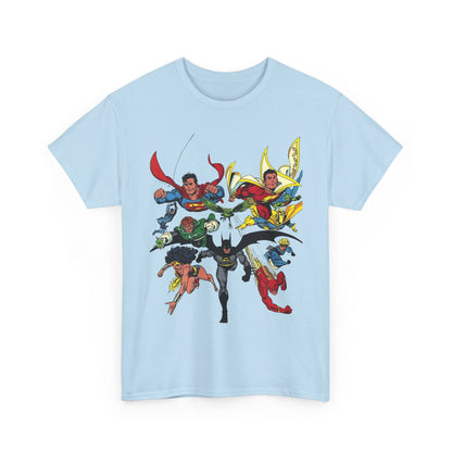 DC Legends T-Shirt - John Byrne Art - Superman, Wonder Woman, Guy Gardner, Flash, Blue Beetle, Shazam, Dr Fate, Changeling - DC Comics