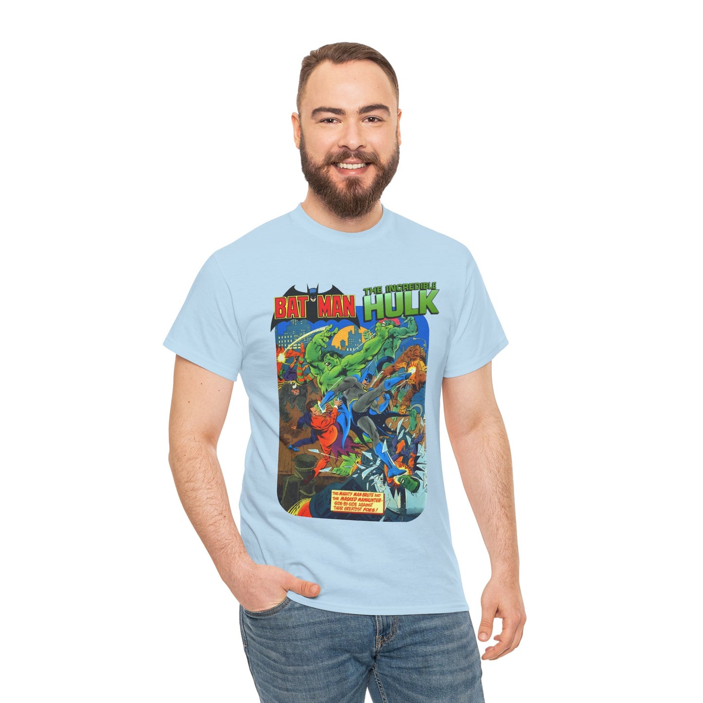 Batman & Incredible Hulk T-Shirt - DC/Marvel Comics 1970s Team-Up - Two-Face & Leader - Retro Art