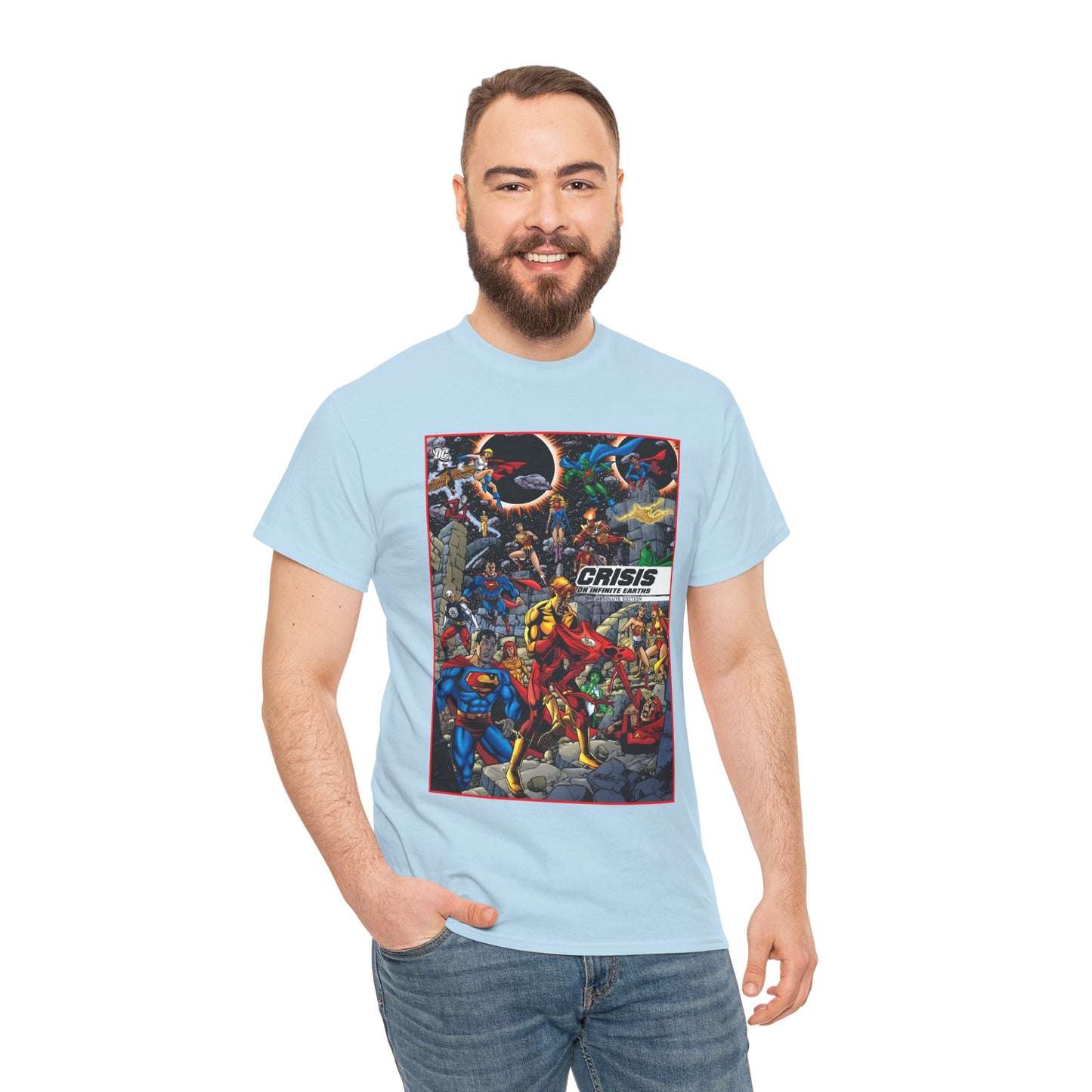 Crisis on Infinite Earths T-Shirt - George Perez Art - Absolute Edition Cover - Flash, Supergirl, Wonder Woman, Kid Flash, Psycho Pirate, Harbinger - DC Comics