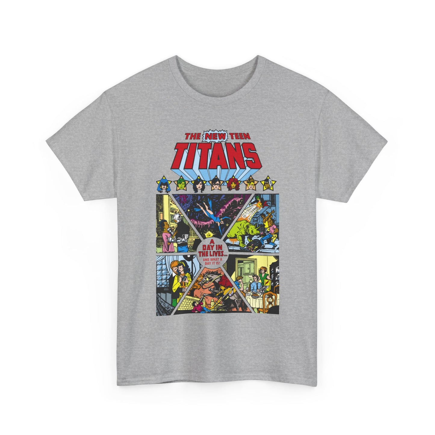 New Teen Titans T-Shirt - George Perez Art - #8 Cover - A Day in the Life - Robin, Wonder Girl, Cyborg, Starfire, Raven, Changeling, Kid Flash - DC Comics