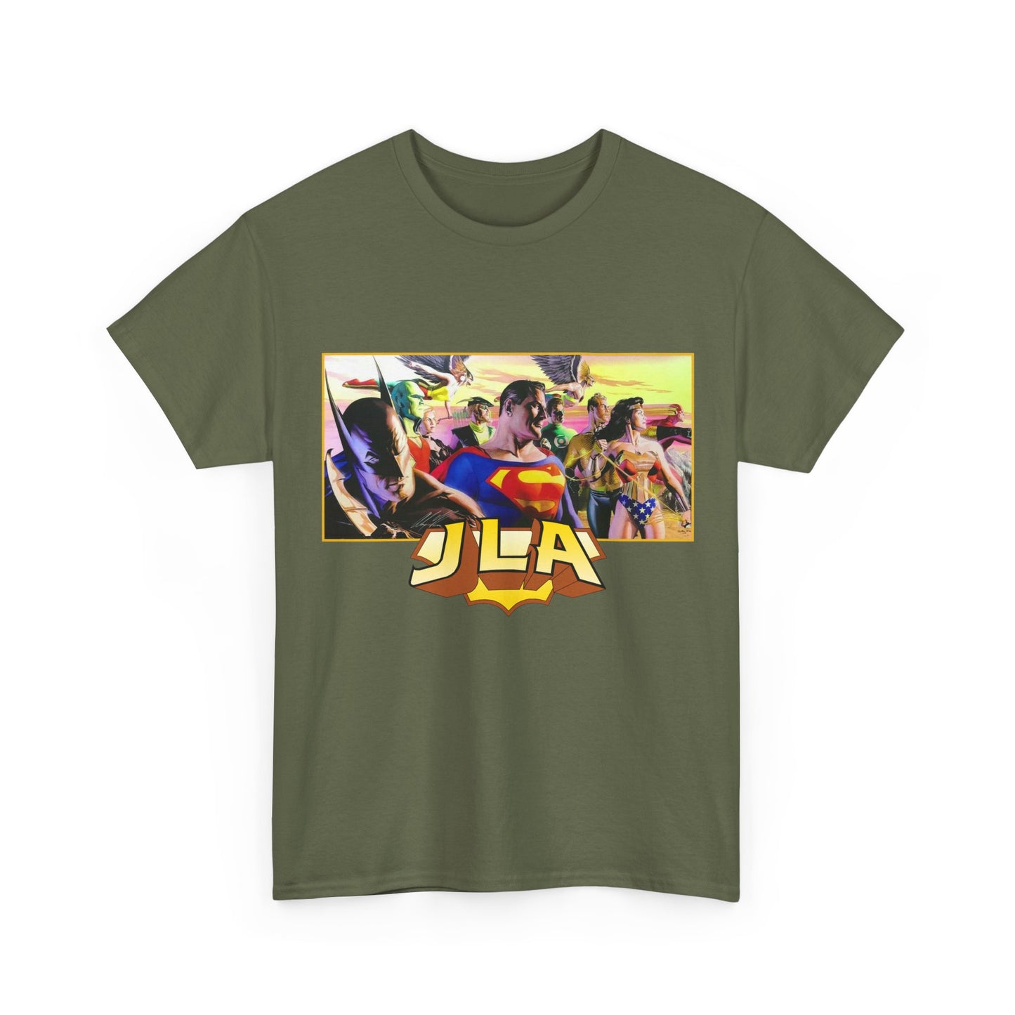 JLA T-Shirt - Alex Ross Art - Superman, Batman, Wonder Woman, Hawkman, Green Lantern, Black Canary, Flash, Martian Manhunter, Green Arrow - Justice League - DC Comics