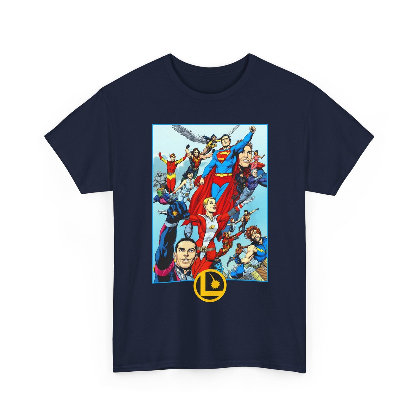 Legion of Super-Heroes T-Shirt - Gary Frank Art - Superman, Saturn Girl, Cosmic Boy, Dawnstar, Brainiac 5, Phantom Girl, Wildfire, Blok, Lightning Lad, Timber Wolf - LOSH - DC Comics