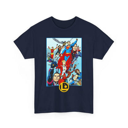 Legion of Super-Heroes T-Shirt - Gary Frank Art - Superman, Saturn Girl, Cosmic Boy, Dawnstar, Brainiac 5, Phantom Girl, Wildfire, Blok, Lightning Lad, Timber Wolf - LOSH - DC Comics