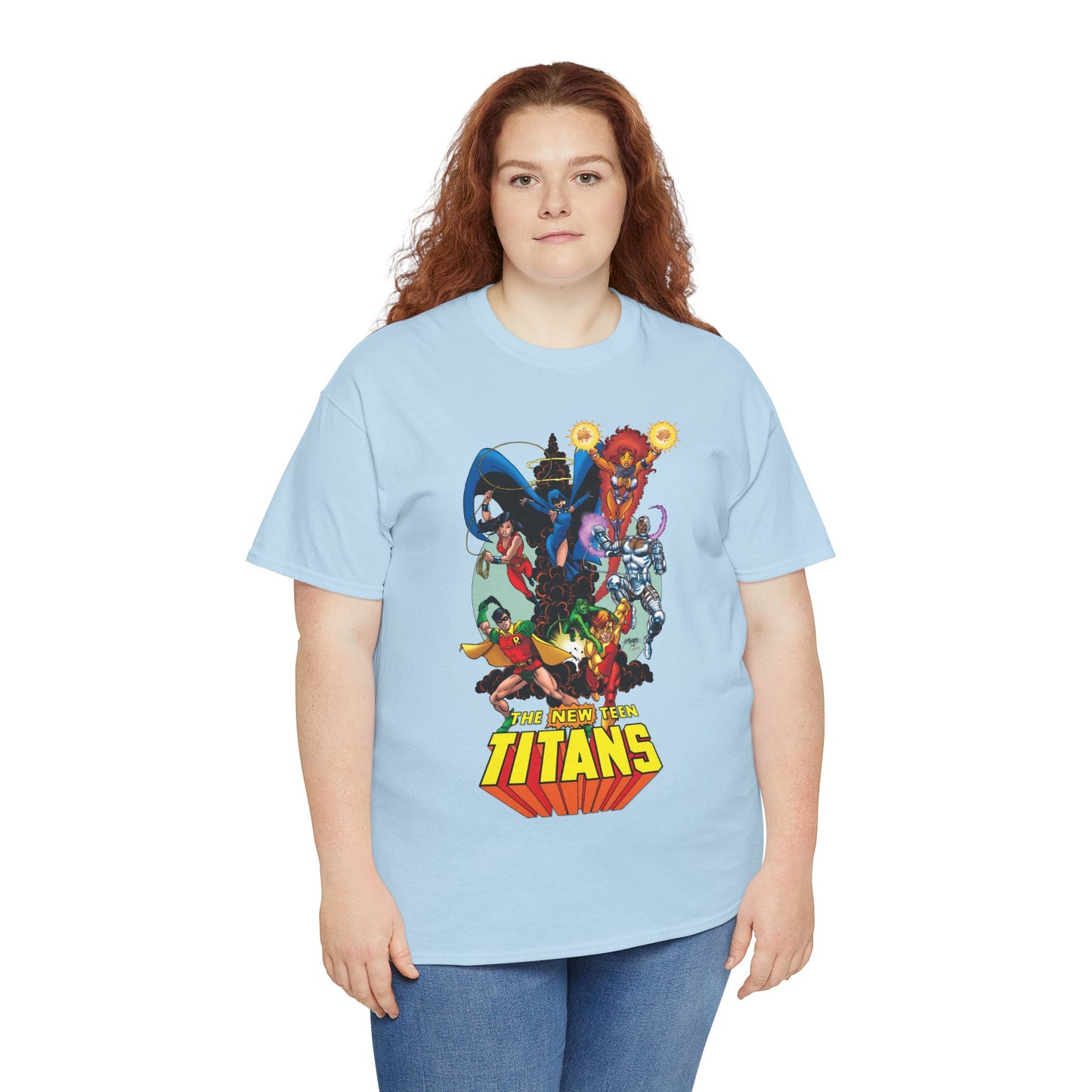 New Teen Titans T-Shirt - George Perez Art - Raven, Cyborg, Robin, Starfire, Wonder Girl, Changeling - DC Comics