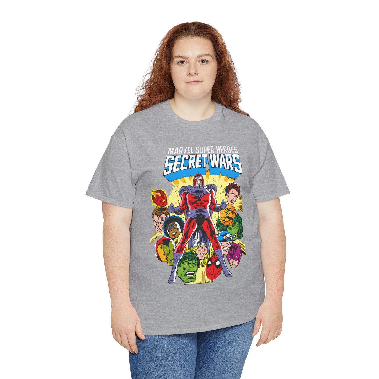 Marvel Super Heroes Secret Wars T-Shirt - Magneto, Captain America, Iron Man, She-Hulk, Hulk, Human Torch, Captain Marvel, Hawkeye - Marvel Comics