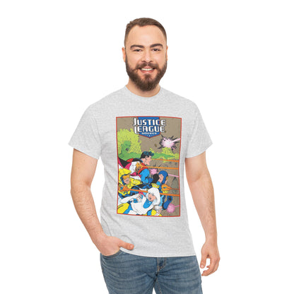 Justice League of America T-Shirt - Dan Jurgens Art - Superman, Fire, Ice, Blue Beetle, Booster Gold, Bloodwynde - DC Comics