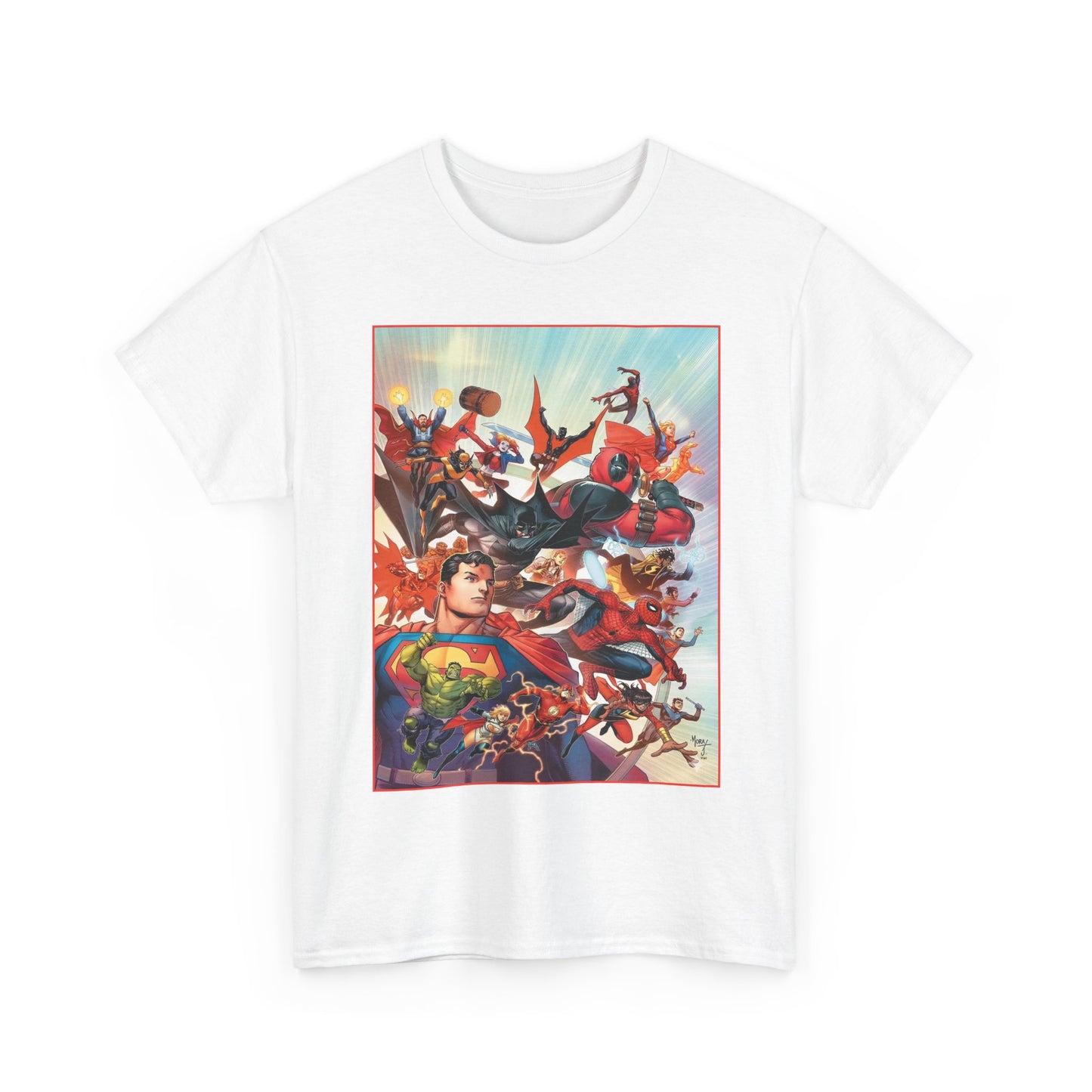 DC/Marvel T-Shirt - The Cosmic Kiss Caper & Other Stories Cover Art - Superman, Deadpool, Spider-Man, Harley Quinn, Batman Beyond, Static, Dr. Strange - DC Comics/Marvel