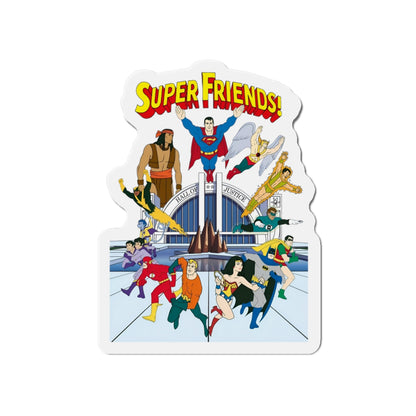 Super Friends Die-Cut Magnet - Beloved 1970s Saturday Morning Cartoon - Superman, Wonder Woman, Flash, Samurai, Green Lantern, Wonder Twins, Black Vulcan, Apache Chief - DC Comics - 3", 4", 5", 6"