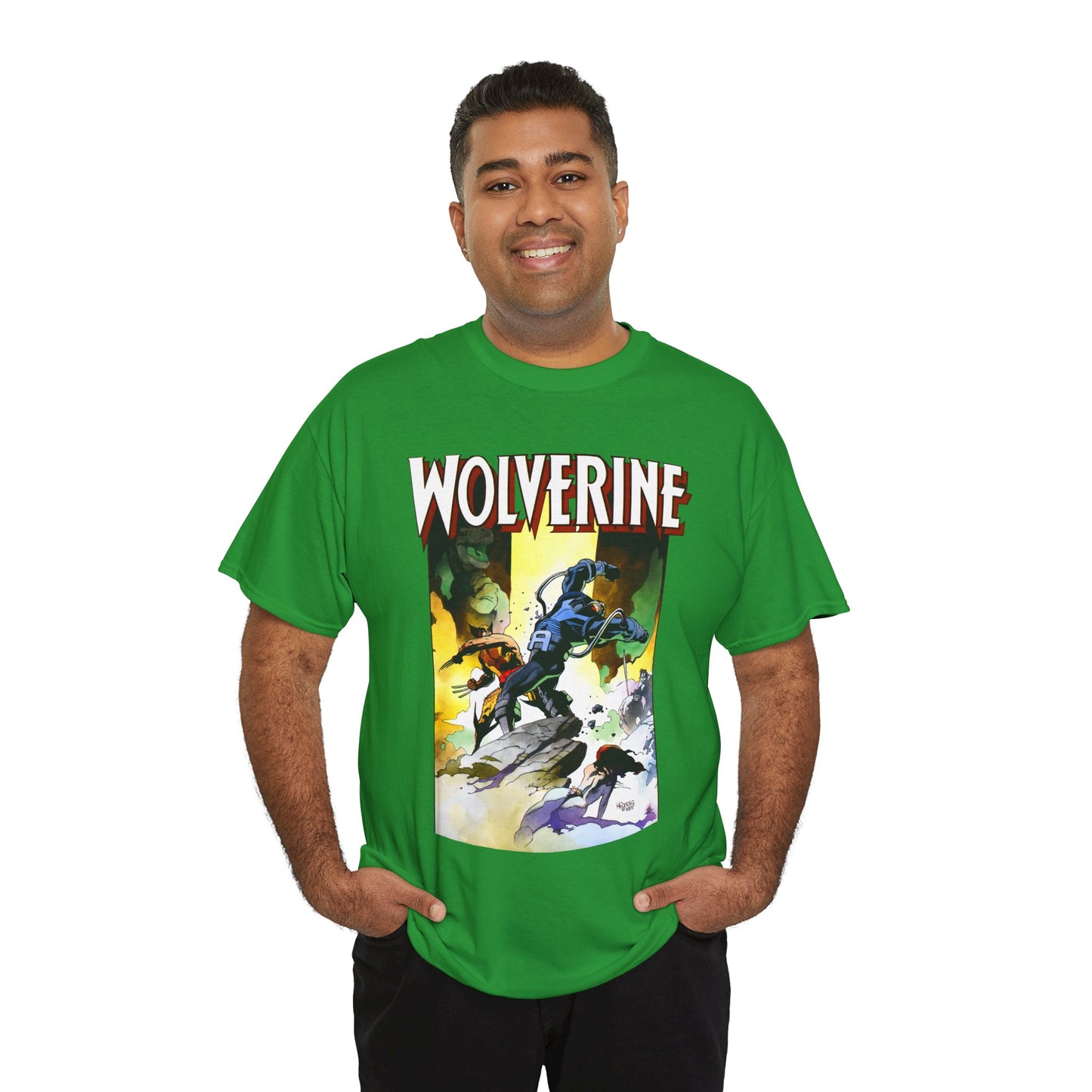 Wolverine T-Shirt - Mike Mignola Art - Jungle Adventure - Savage Land Story - Vs A Dinosaur - Logan, X-Men Member - Marvel Comics