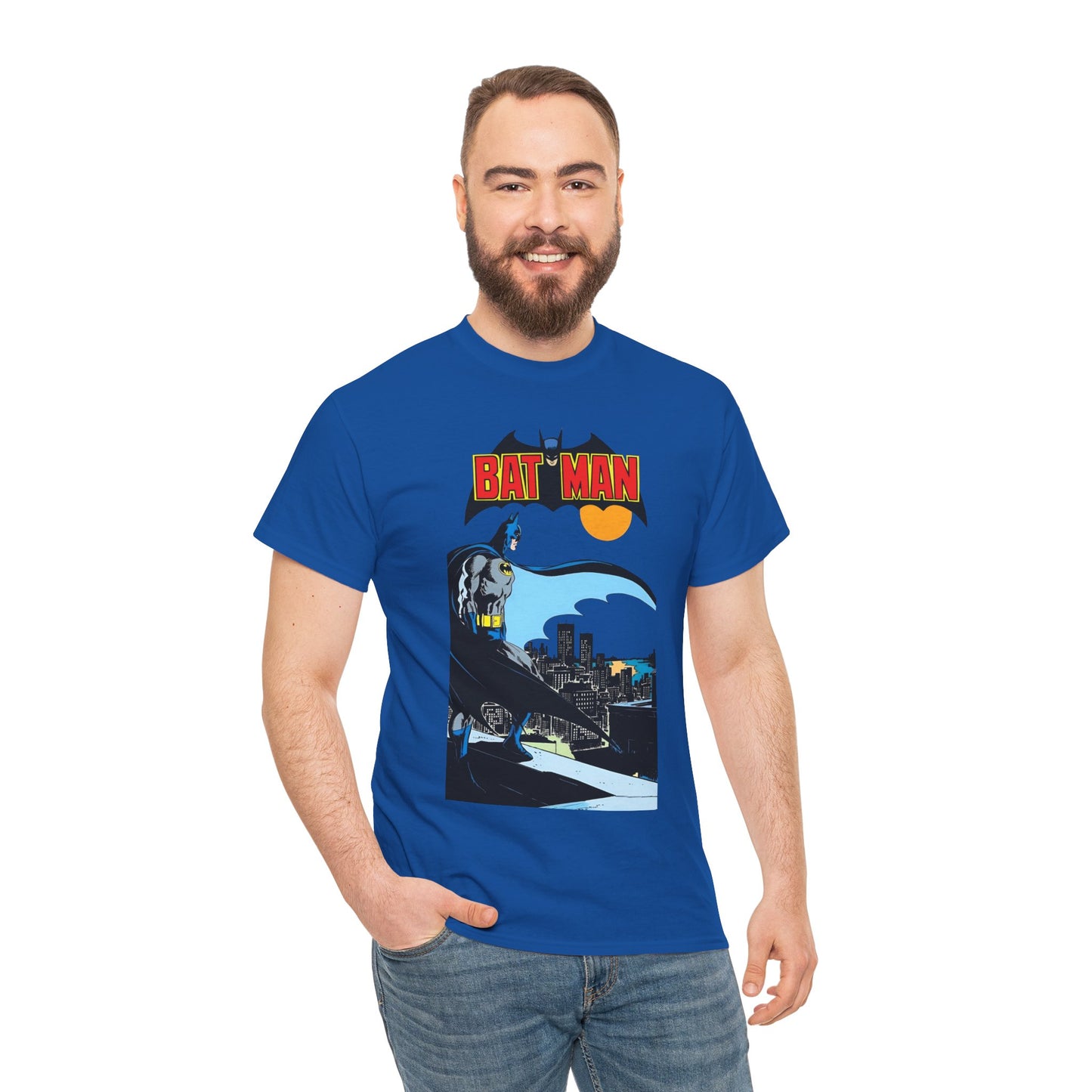 Batman T-Shirt - Jim Aparo Art - Dark Knight Looking Over Gotham City - Bronze Age Art - DC Comics