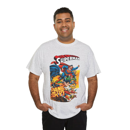 Superman - Panic in the Sky T-Shirt - Dan Jurgens Art - Vs Brainiac & Maxima - Wonder Woman, Booster Gold, Shazam, Batman, Flash, Aquaman, Supergirl - DC Comics