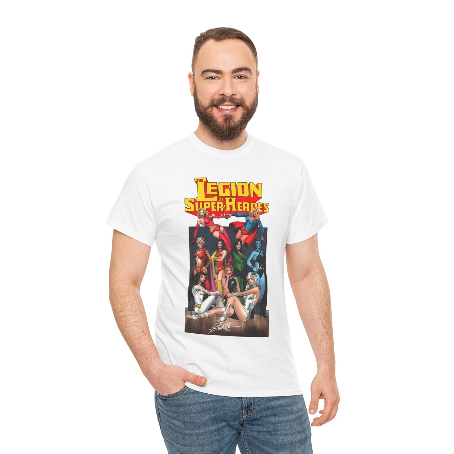 Legion of Super-Heroes T-Shirt - George Perez Art - Saturn Girl, Supergirl, Dream Girl, Shadow Lass, Phantom Girl - The Super Woman of LOSH - DC Comics
