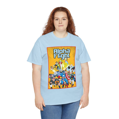 Alpha Flight T-Shirt - Mike Mignola Art - Northstar, Aurora, Snowbird, Shaman, Puck - Avengers: Captain America, Captain Marvel, Hercules, Black Knight - Marvel Comics