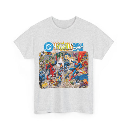 DC Comics Vs Marvel T-Shirt - John Byrne Art - Spider-Man, Raven, Cyborg, Wolverine, Joker, Superman, Batman, Deathstroke, Darkseid