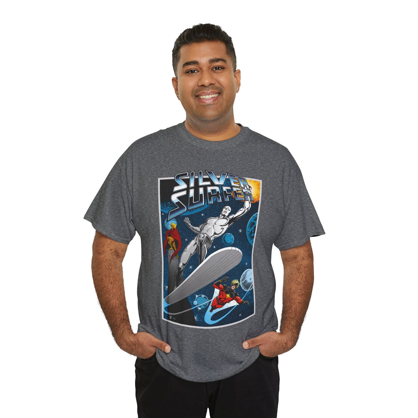 Silver Surfer T-Shirt - With Adam Warlock & Captain Marvel - Norrin Radd - Former Herald of Galactus - Fantastic Four Ally - Marvel Comics