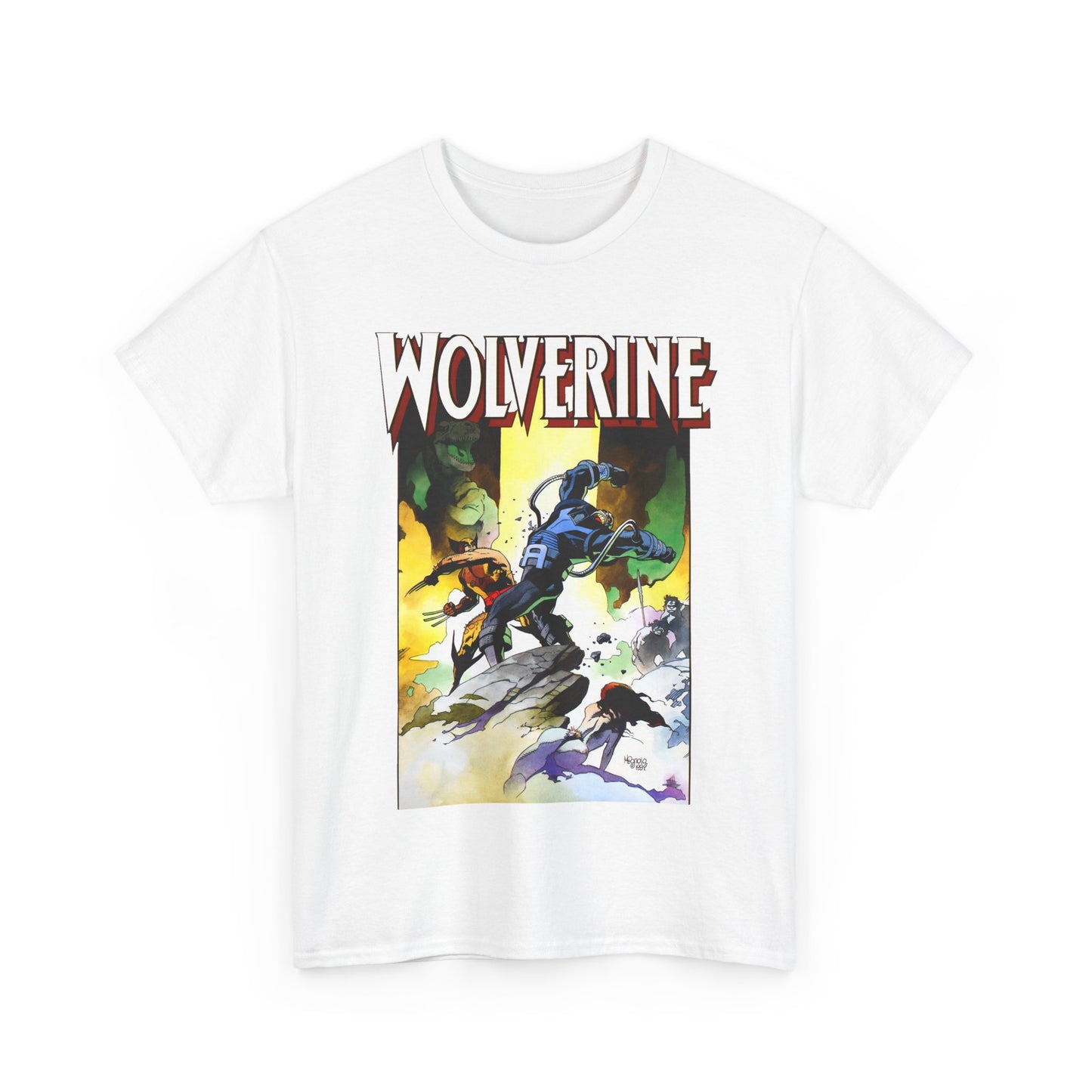 Wolverine T-Shirt - Mike Mignola Art - Jungle Adventure - Savage Land Story - Vs A Dinosaur - Logan, X-Men Member - Marvel Comics