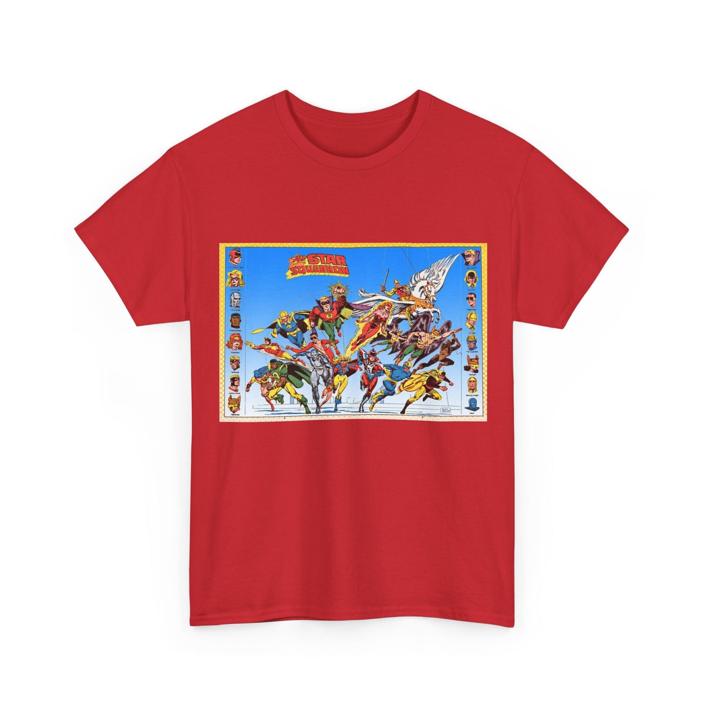 All-Star Squadron T-Shirt - Jerry Ordway Art - JSA Connection - Firebrand, Robotman, Amazing Man, Shining Knight, Tarantula, Dr Fate - Retro 1980s Series - DC Comics