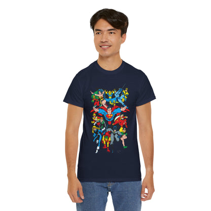 DC Legends T-Shirt - Linda Medley, Arthur Adams Art - Superman, Wonder Woman, Batman, Creeper, Black Canary, Guy Gardner, Blue Beetle, Booster Gold, Dr. Fate, Flash - DC Comics