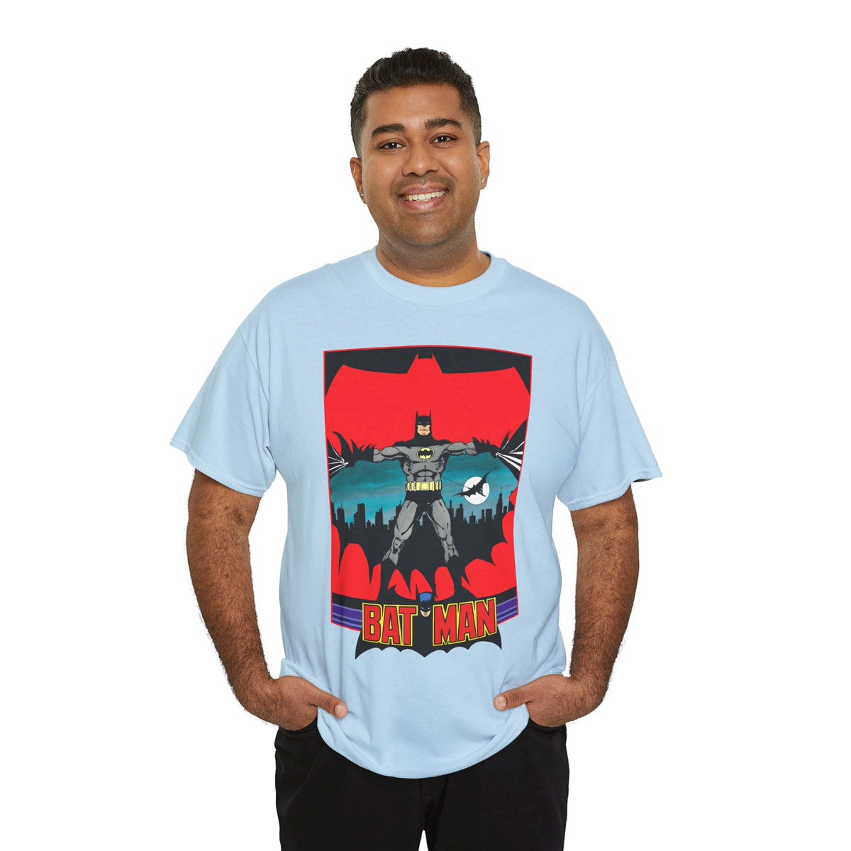 Batman T-Shirt - George Perez Art - 1980s JLA Postcard Art - DC Comics
