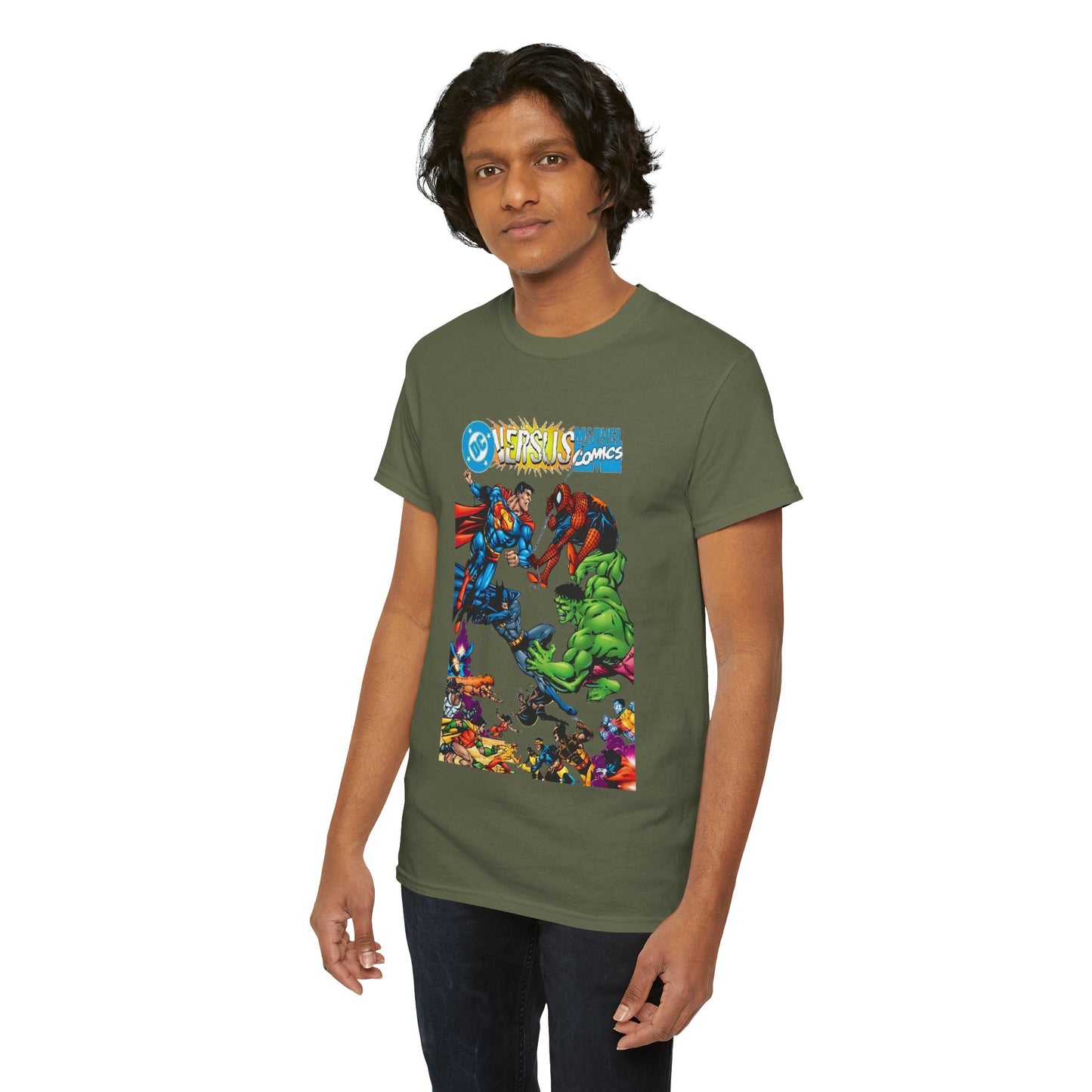DC Comics Vs Marvel Comics T-Shirt - George Perez Art - Superman, Hulk, Batman, Spider-man, X-Men, New Teen Titans