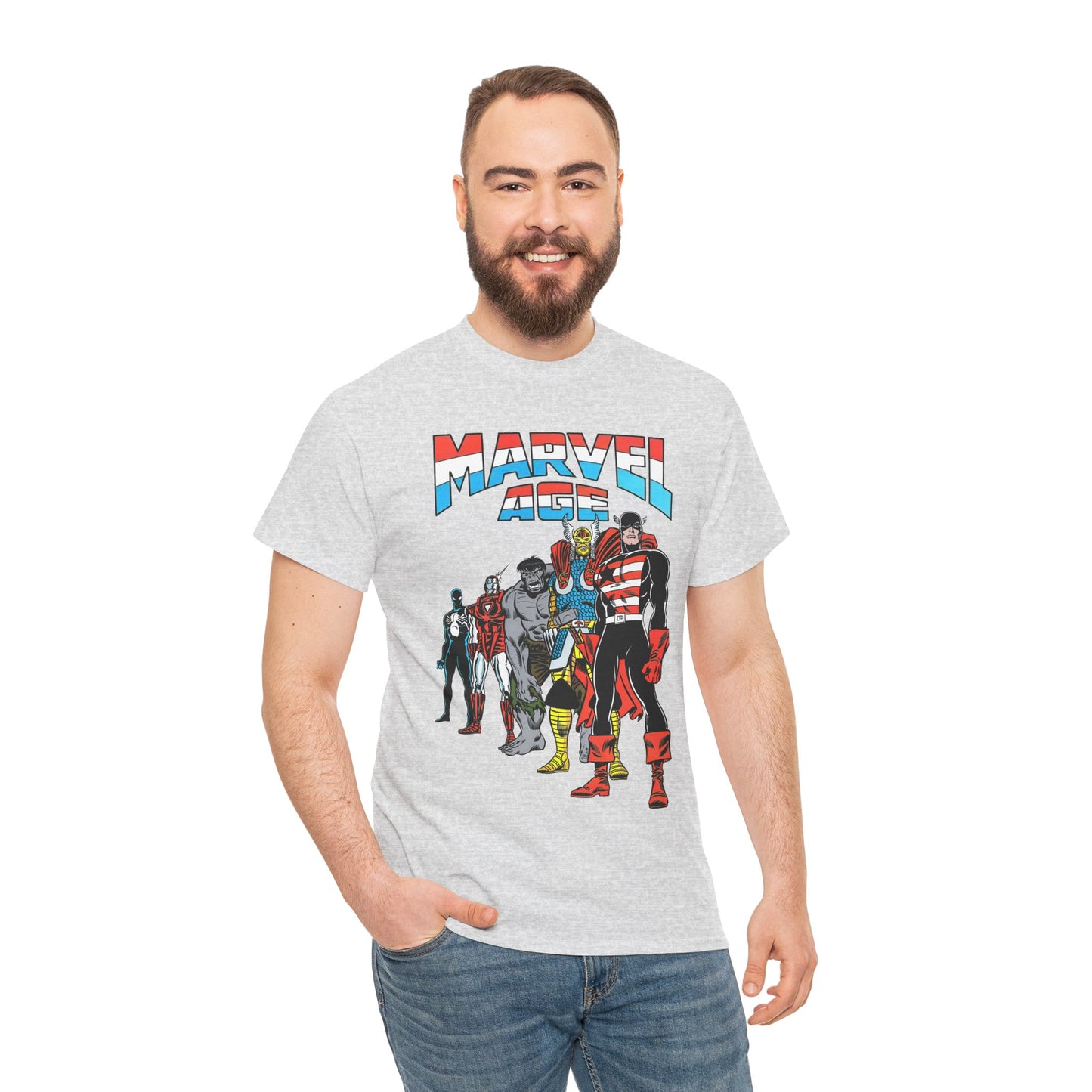 Marvel Age T-Shirt - Captain America, Thor, Incredible Hulk, Iron Man, Spider-Man - New Looks for the 80s