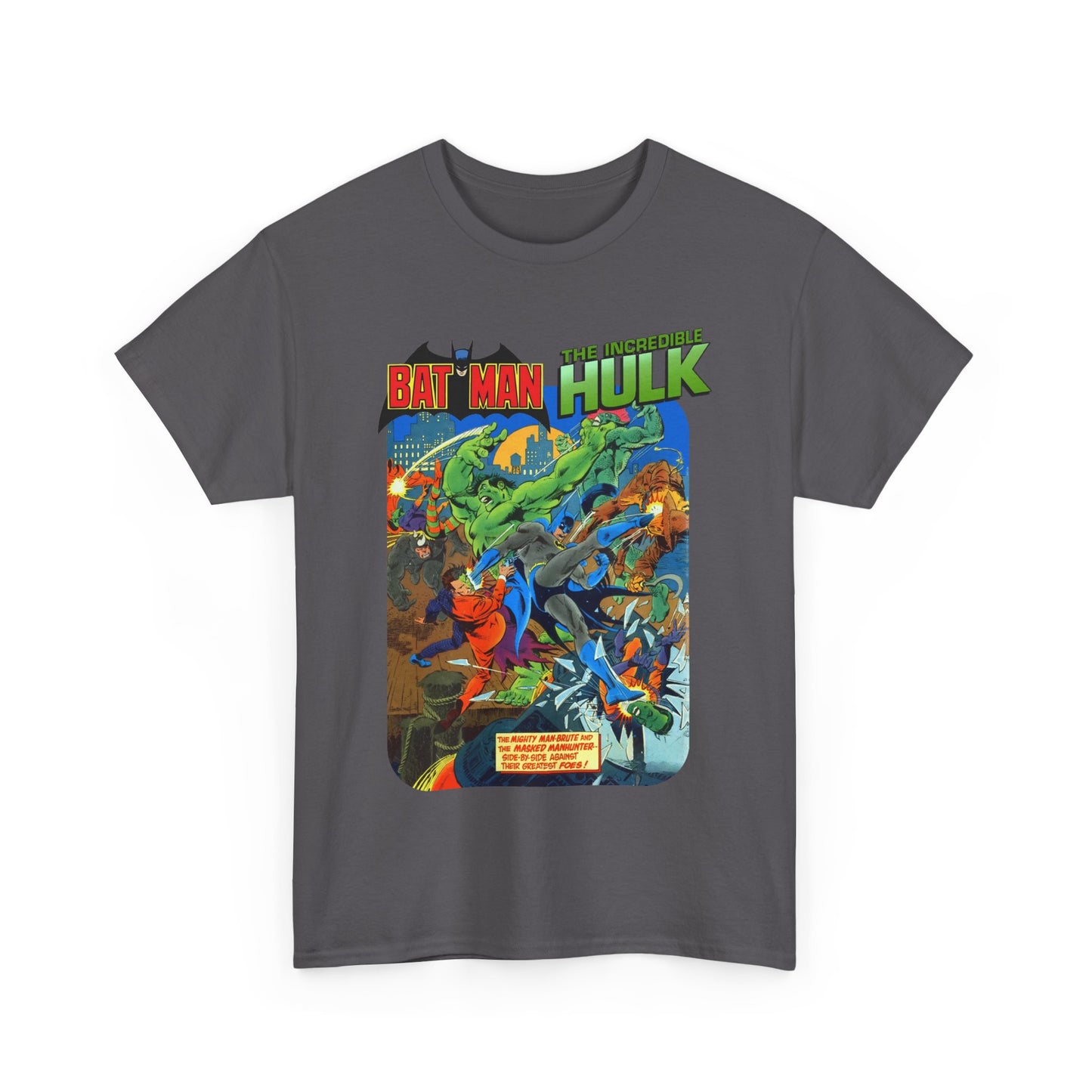 Batman & Incredible Hulk T-Shirt - DC/Marvel Comics 1970s Team-Up - Two-Face & Leader - Retro Art