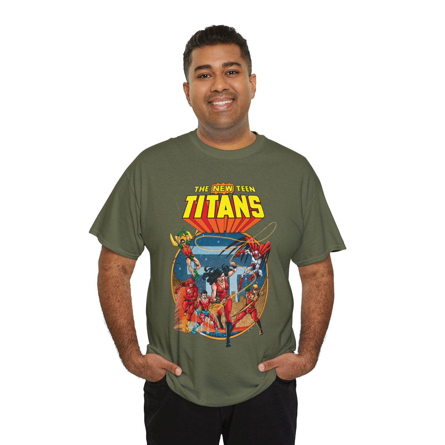 New Teen Titans T-Shirt - George Perez Art - Wonder Girl, Flash, Robin, Speedy, Aqualad, Hawk - DC Comics