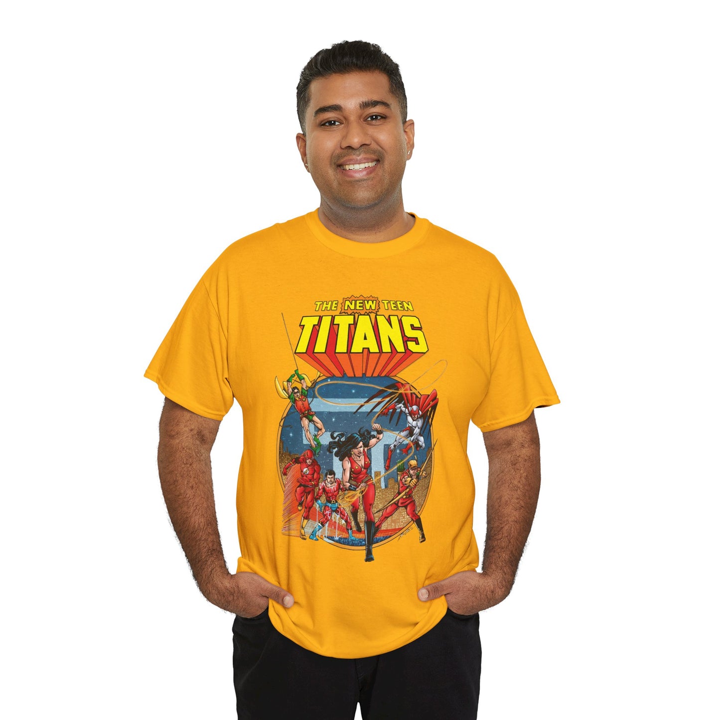 New Teen Titans T-Shirt - George Perez Art - Wonder Girl, Flash, Robin, Speedy, Aqualad, Hawk - DC Comics