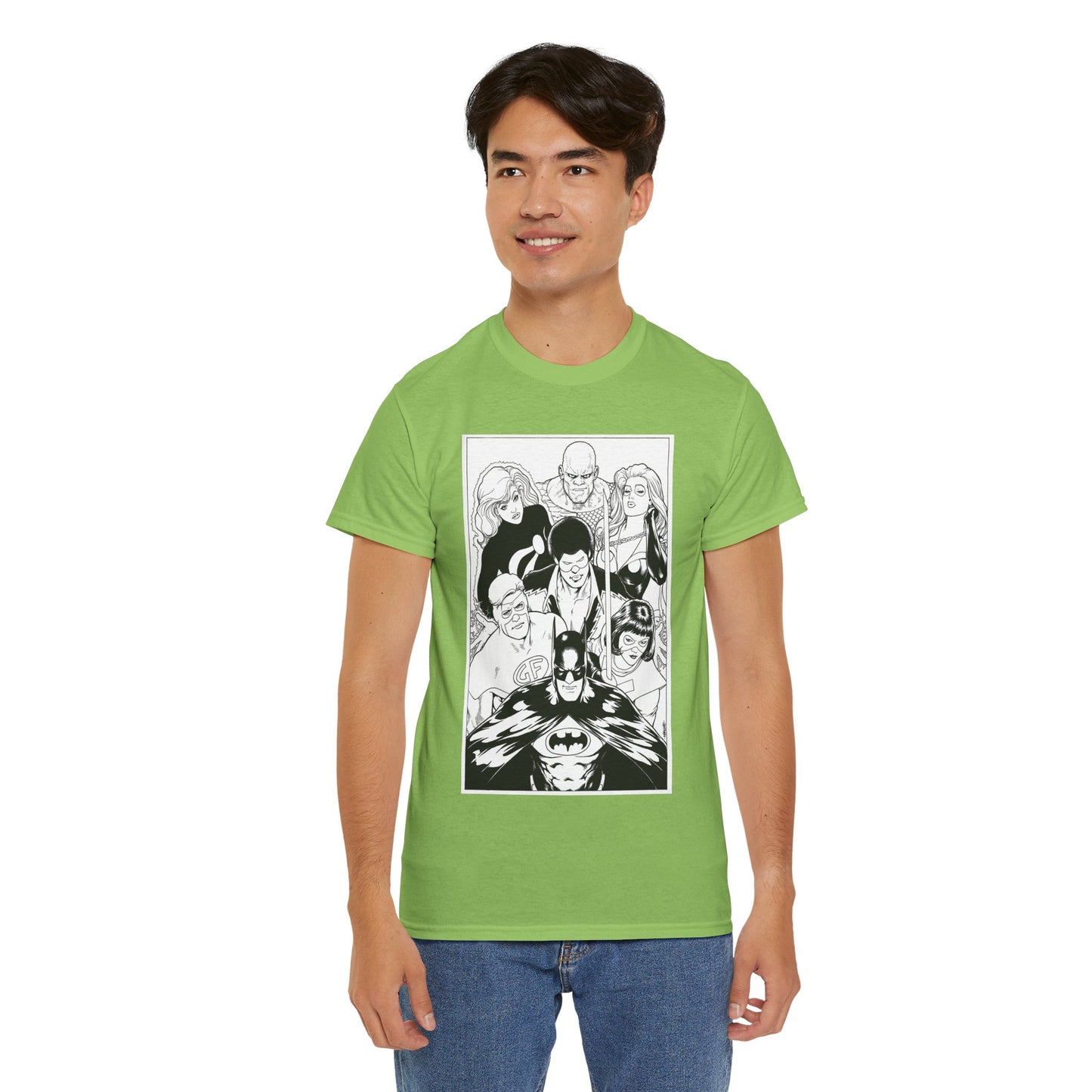 Batman & the Outsiders T-Shirt - Kevin Maguire Art - Black & White - Black Lightning, Metamorpho, Halo, Looker, Katana, Geo-Force - DC Comics