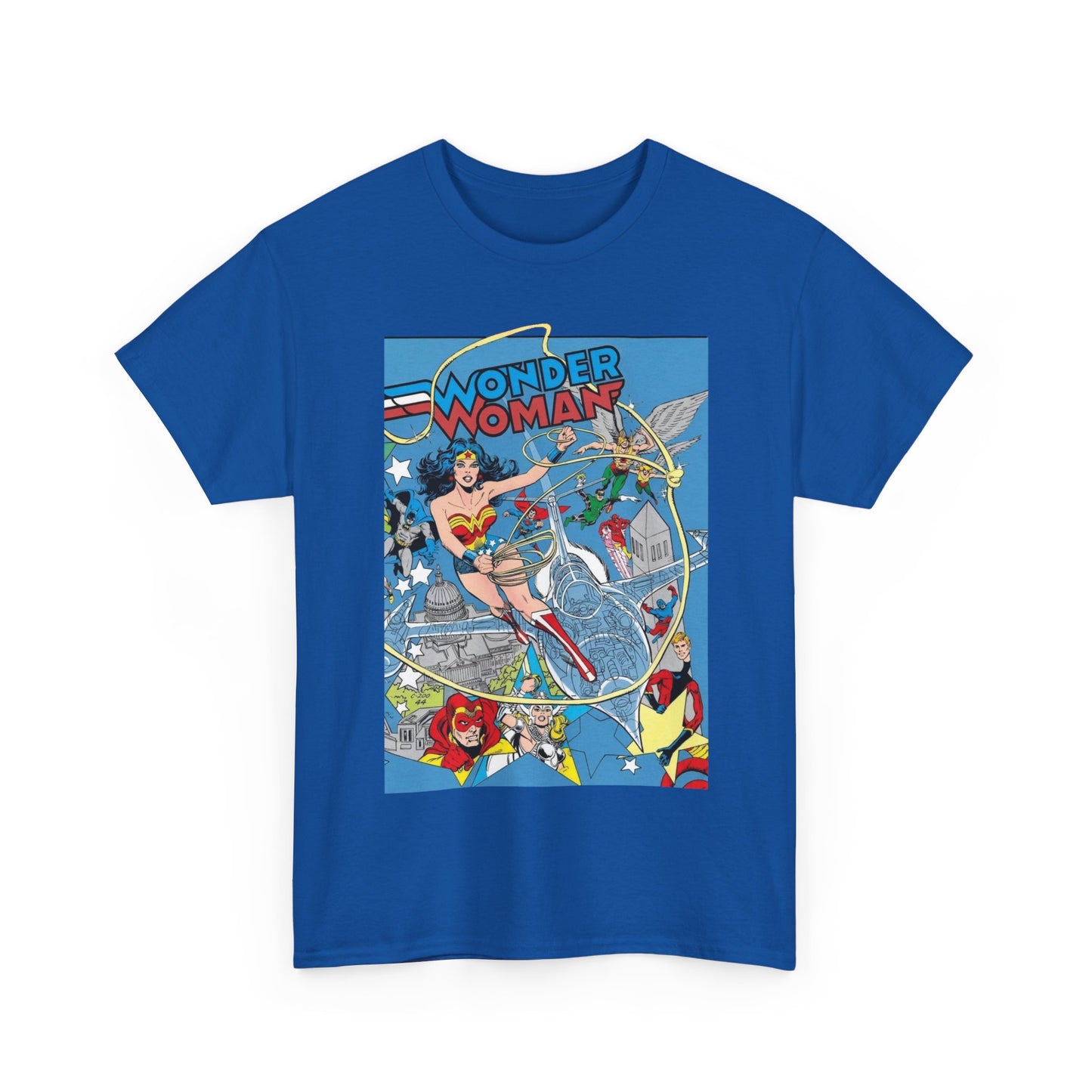 Wonder Woman T-Shirt - Ed Hannigan Art - #300 Cover Art - Hawkman, Green Lantern, Elongated Man, Sandman - DC Comics