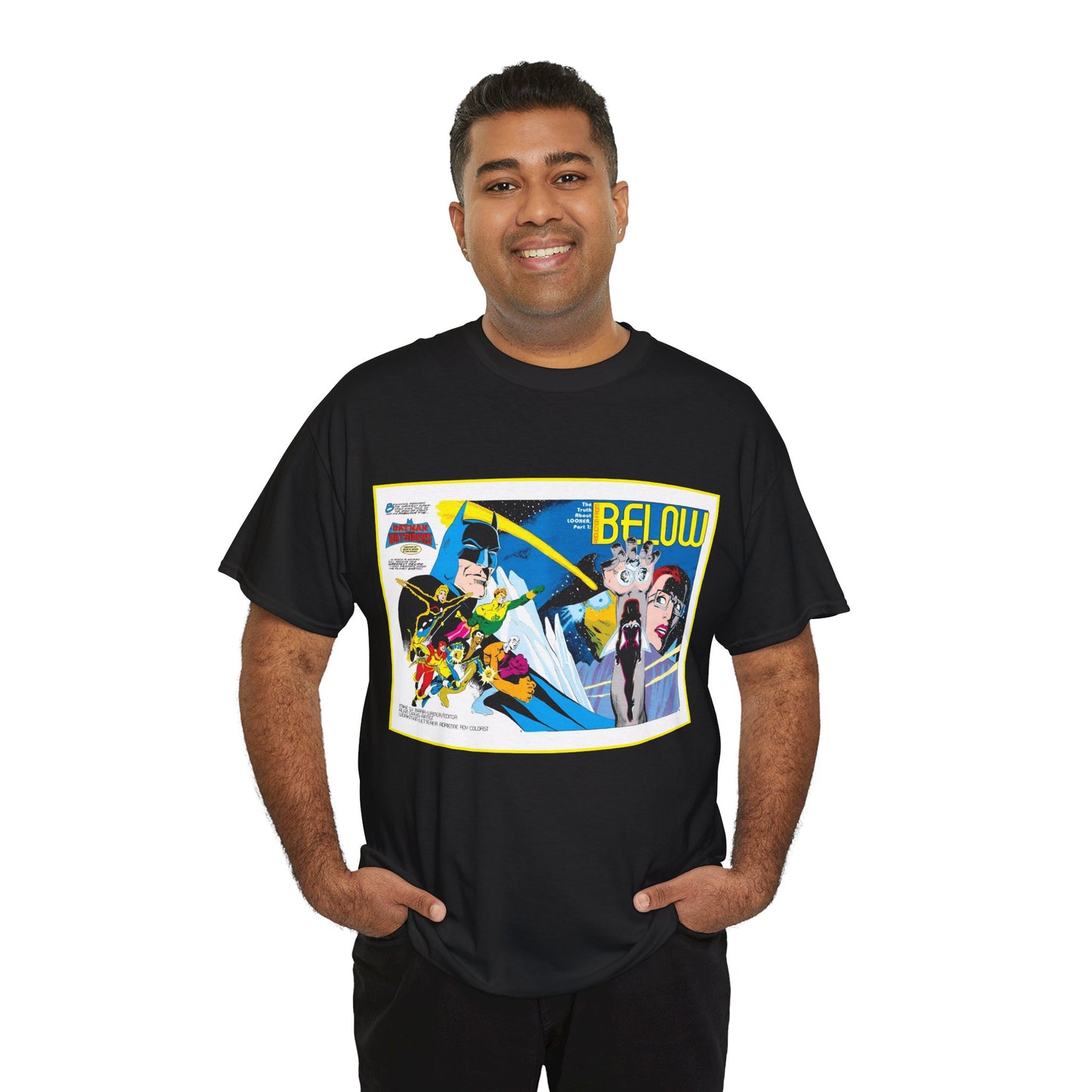 Batman & the Outsiders T-Shirt - Alan Davis Art - Promotional Poster - Looker, Halo, Katana, Geo-Force, Metamorpho, Black Lightning - DC Comics
