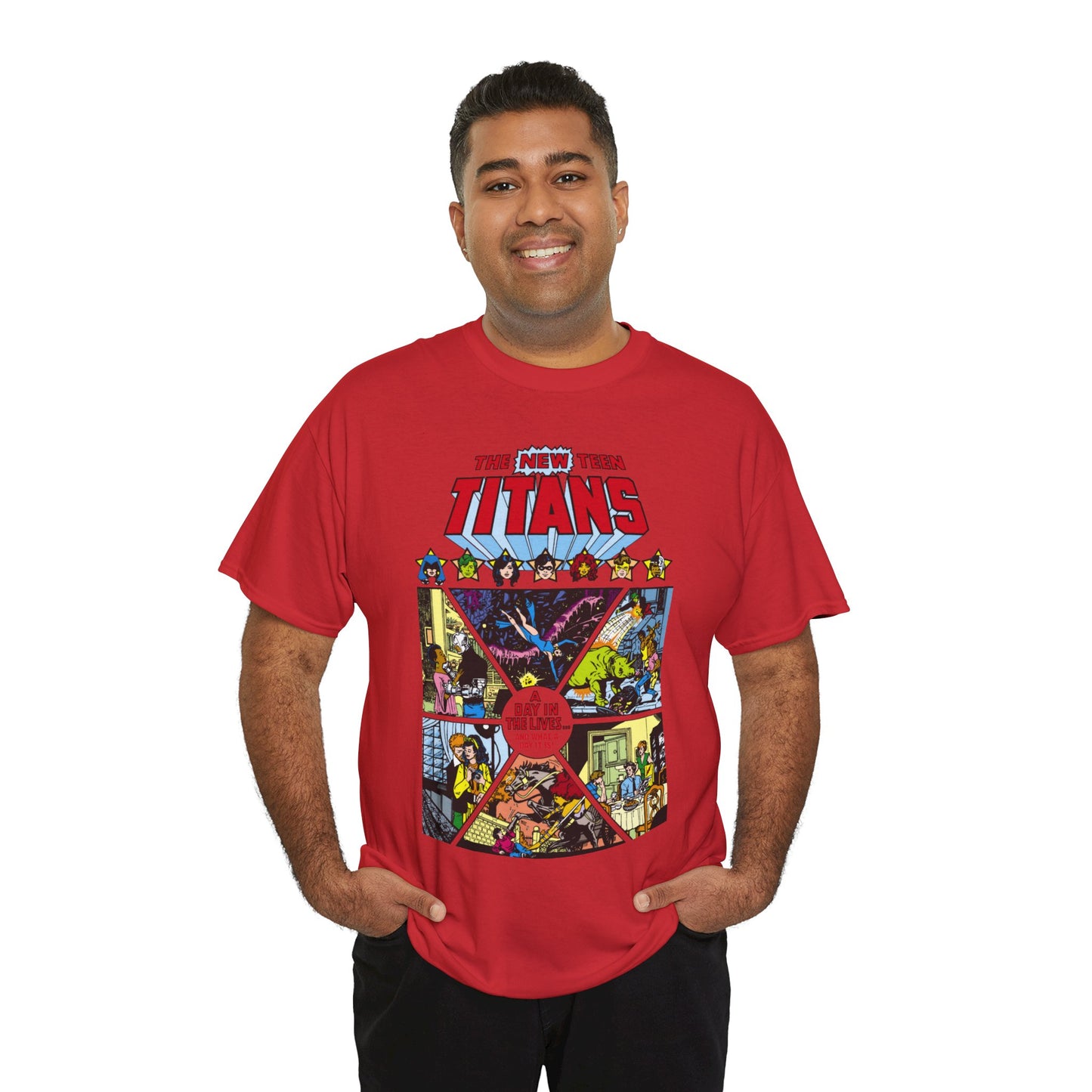 New Teen Titans T-Shirt - George Perez Art - #8 Cover - A Day in the Life - Robin, Wonder Girl, Cyborg, Starfire, Raven, Changeling, Kid Flash - DC Comics
