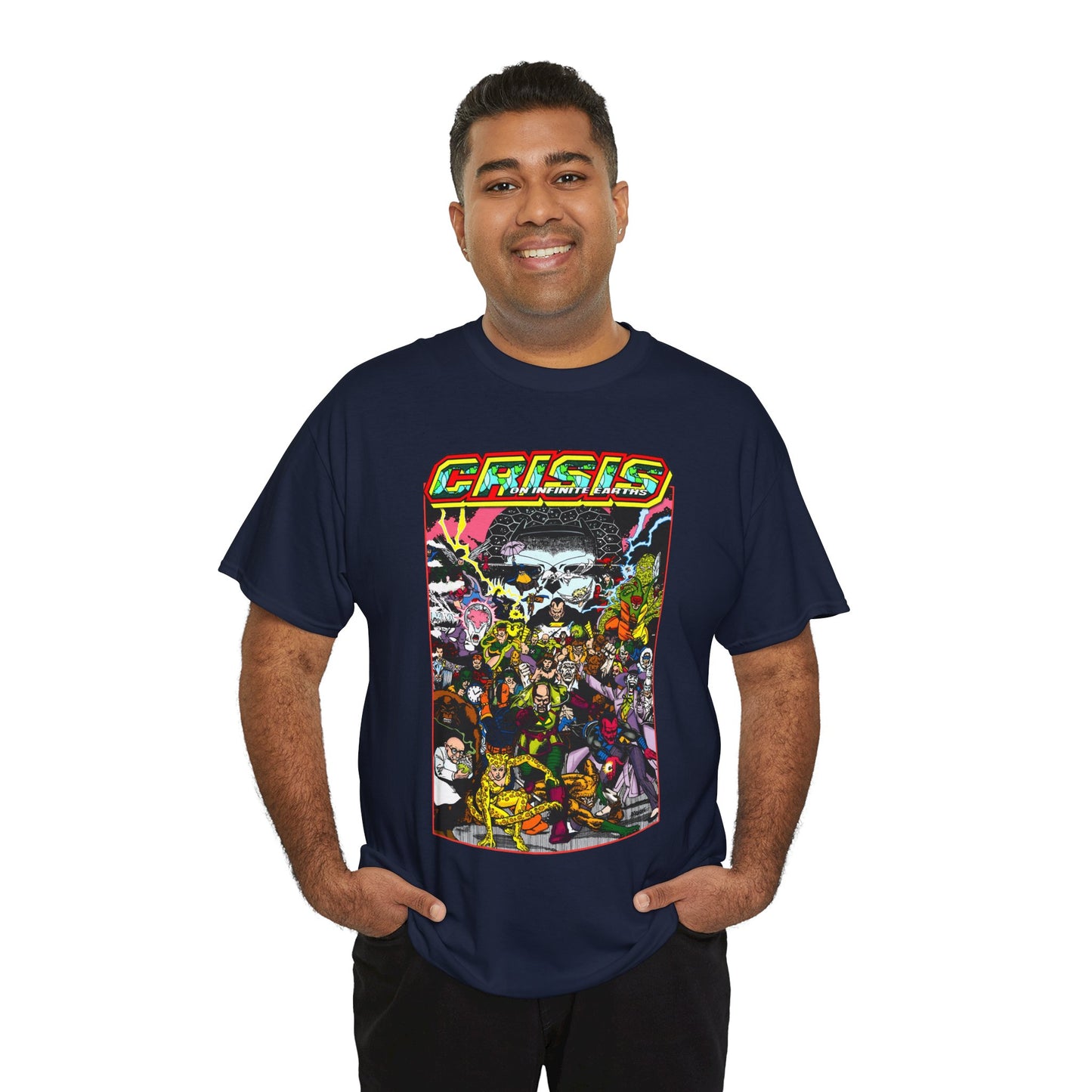 Crisis on Infinite Earths T-Shirt - DC Comics - George Perez Art - Joker, Lex Luthor, Cheetah, Solomon Grundy, Black Adam, Deathstroke, Validus - #9 Cover - DC Comics