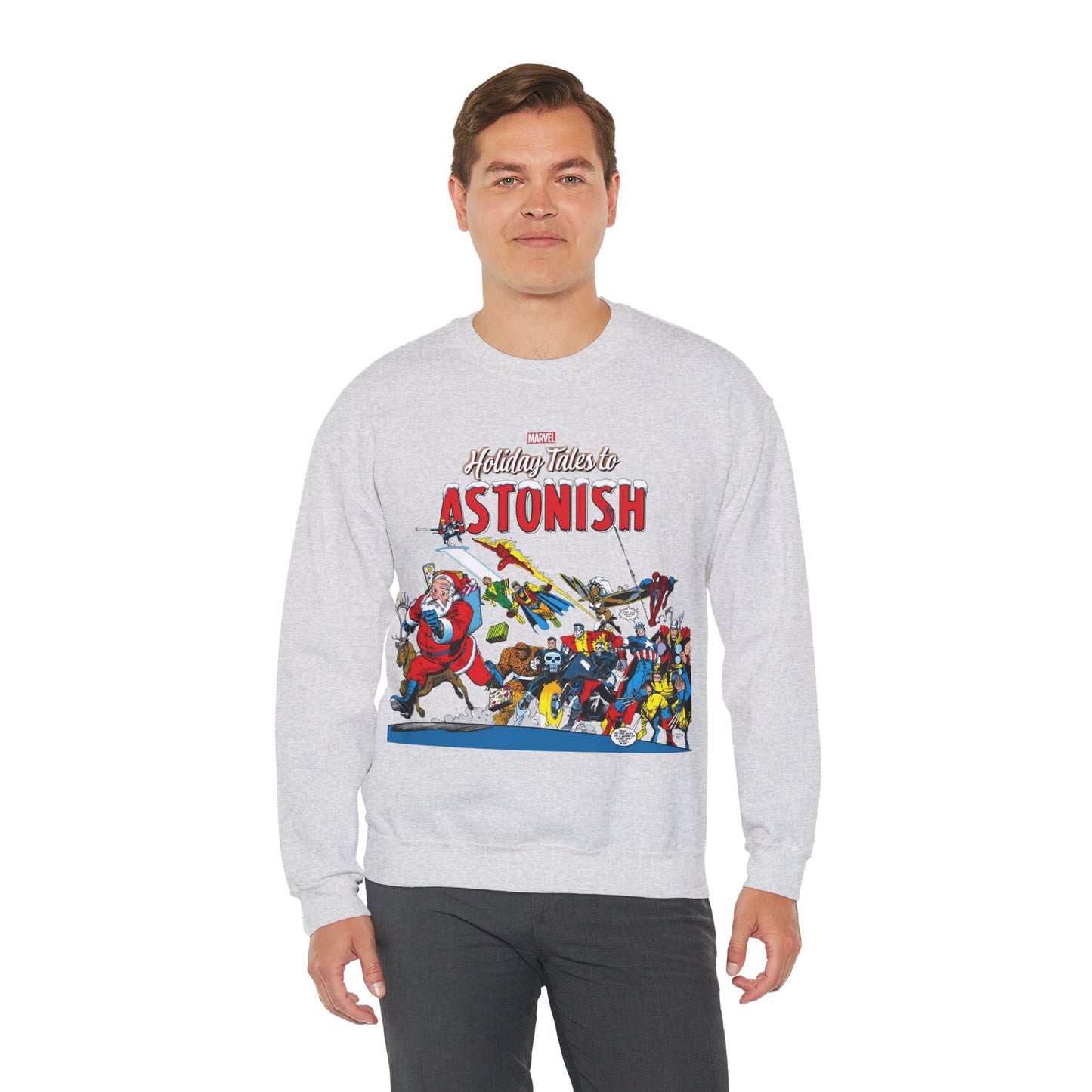 Marvel Comics Christmas Crewneck Sweatshirt - Spider-Man, Punisher, Ghost Rider, X-Men, Fantastic Four