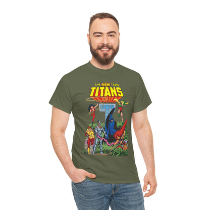 New Teen Titans T-Shirt - George Perez Art - Robin, Wonder Girl, Cyborg, Raven, Changeling, Starfire, Kid Flash - Titans Tower - DC Comics