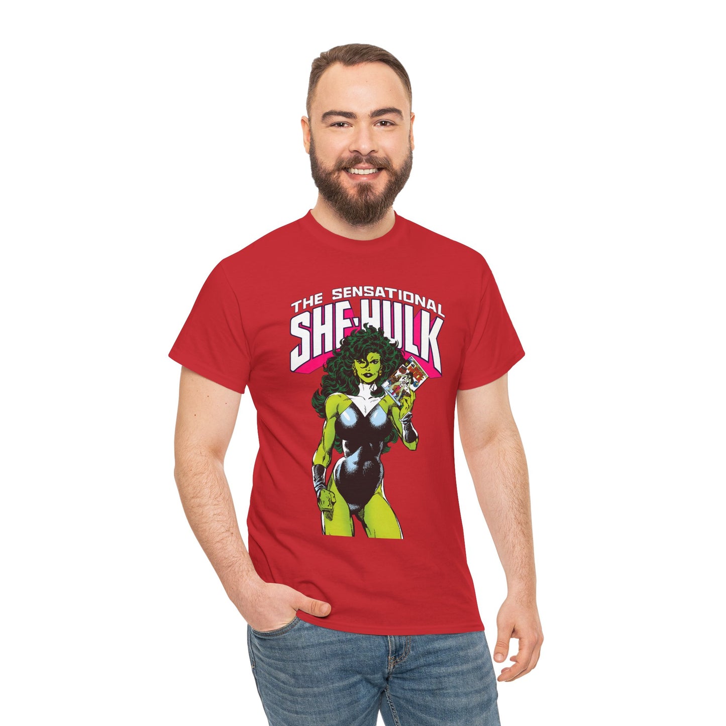 Sensational She-Hulk T-Shirt - Classic John Byrne Art - Jennifer Walters, Hulk's Cousin - Marvel Comics - Popular 1980s Series - "Rip Up Your X-Men!"