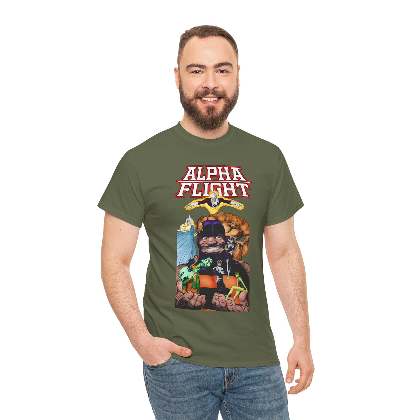 Alpha Flight T-Shirt - John Byrne Art - Guardian, Aurora, Northstar, Shaman, Snowbird, Puck - Marvel Comics